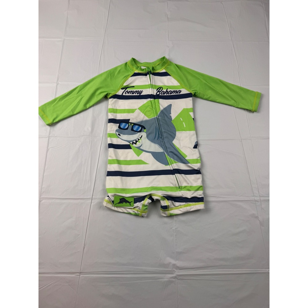 Tommy Bahama Baby Boys Shark Rash Guard Romper Swimsuit Green‎ Blue 12/18M